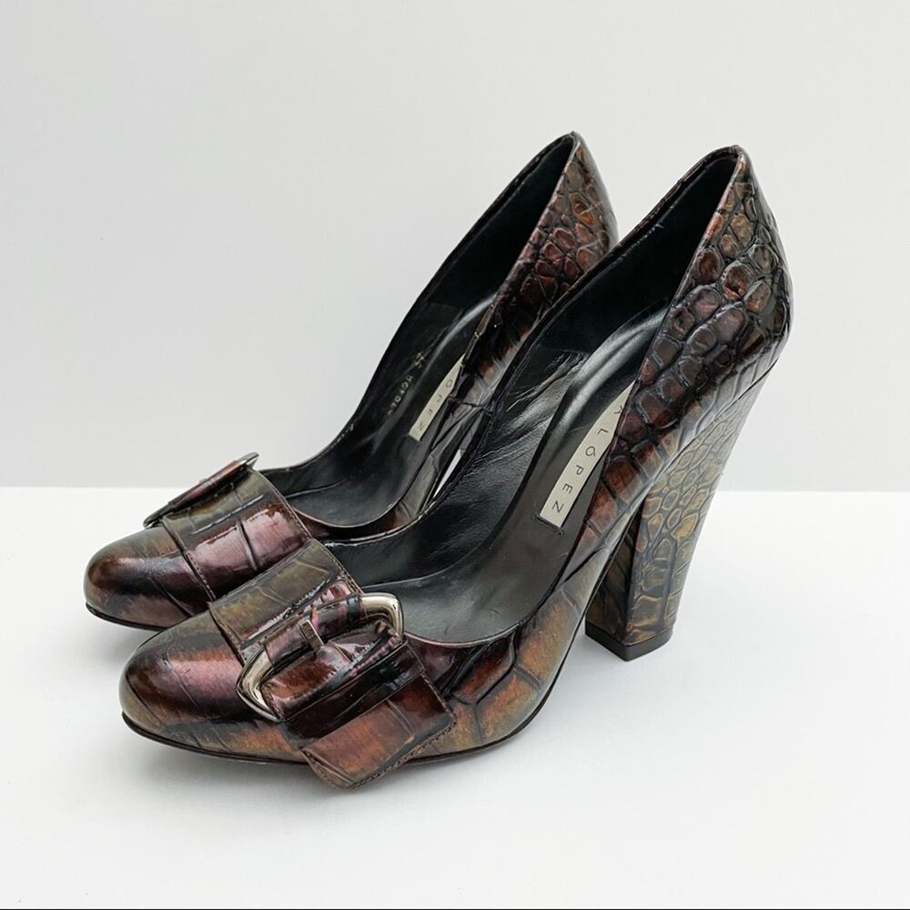 Pura Lopez Buckle Snake Skin Block Heels 37